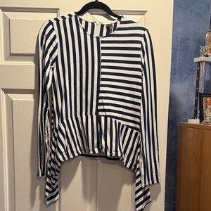 Topshop Navy and White Striped Top
